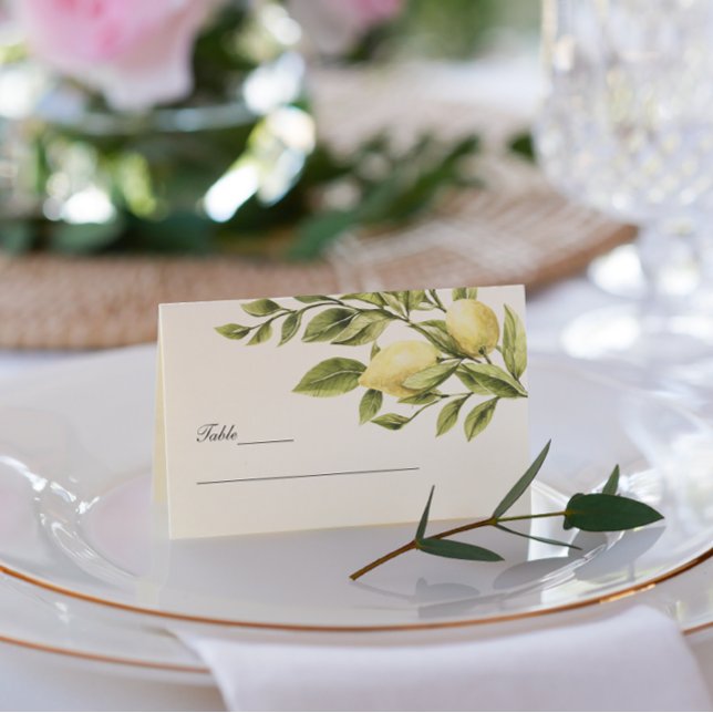 Gelb | Lemons Blätter elegante Hochzeit Visitenkarten (Von Creator hochgeladen)