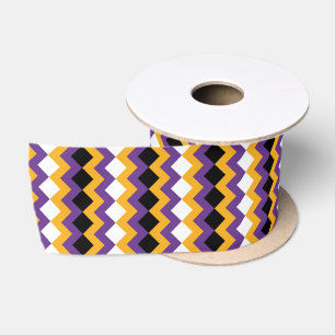 Gelb, Lila, schwarz und weiß Zigzag Zickzack Satinband