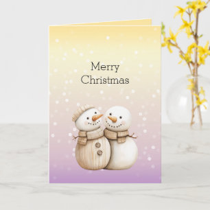 Gelb Lila Weiß Bokeh Punkte Schneemann Weihnachten Karte
