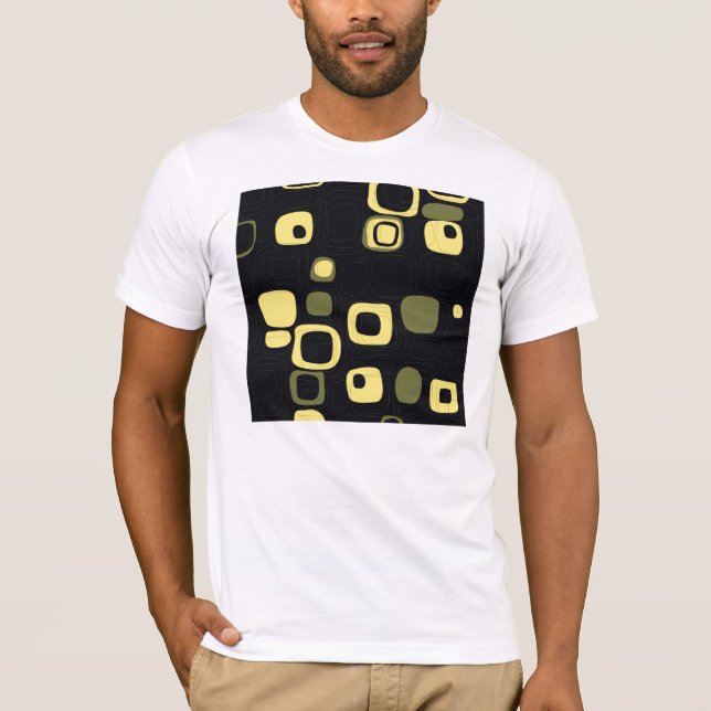 Gelb, Limon, Schwarz Retro Abstrakt Art T - Shirt (Vorderseite)
