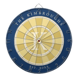 Gelb Marineblau Familienmonogramm Dartscheibe