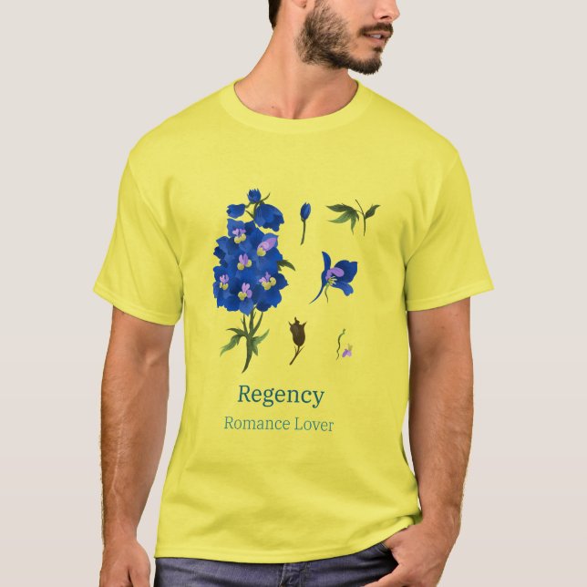 Gelb mit blauem Blumenhemd für Romantik-Leser T-Shirt (Vorderseite)
