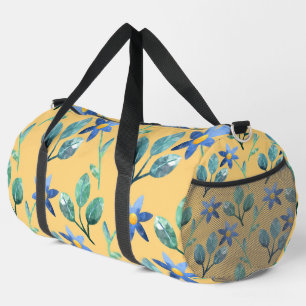 GELB MIT BLAUEN BLUME UND BLÄTTER DUFFLE BAG