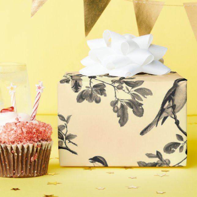 Gelb mit grauem Chickadee-Songbird-Umschlagpapier Geschenkpapier (Geburtstagsparty)