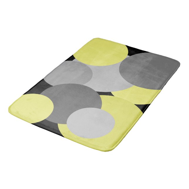 Gelb mit grauen Polka-Dots-Badematte Badematte (Schrägansicht)
