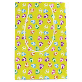 GELB MIT HELL FARBENEN OSTERBUNNY PAWS MITTLERE GESCHENKTÜTE