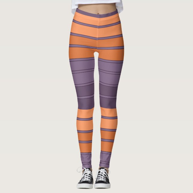 Gelb mit lila gestreiftem Muster Leggings (Vorderseite)