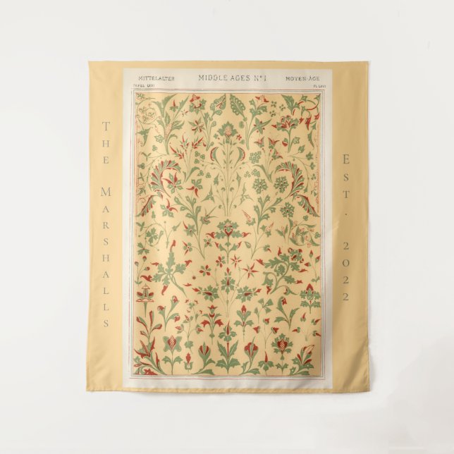 Gelb mit mehrfarbigem botanischem Blumendesign Wandteppich (Vorderseite)