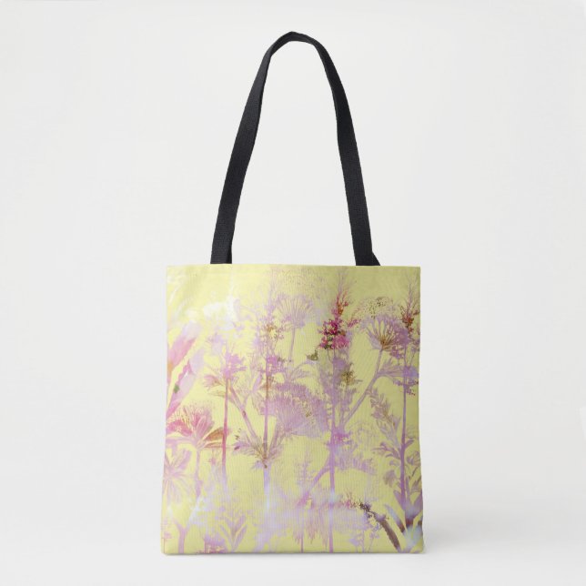 Gelb mit rosa Blume Tasche (Vorderseite)