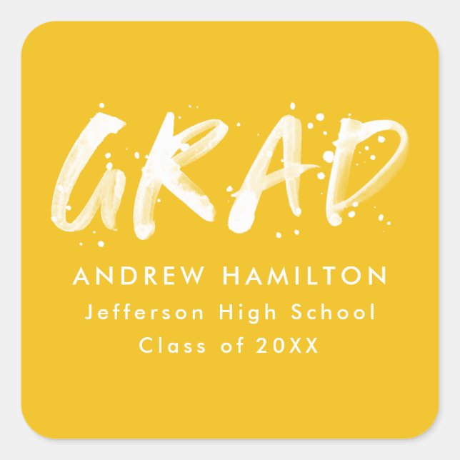 Gelb | Moderner Paint Spritzer Abschluss Quadratischer Aufkleber (Vorderseite)