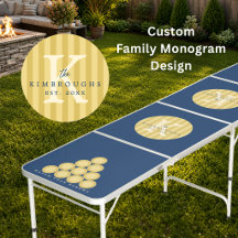 Gelb Navy Blau Gestreifter Kreis Familienmonogramm