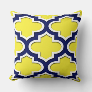 Gelb, Navy Blau, Whg marokkanischer Quatrefolie #3 Kissen