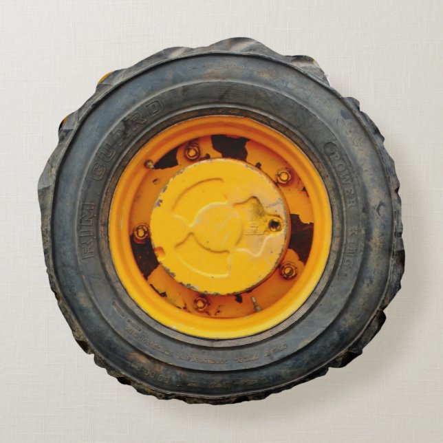 Gelb-orange-Antikwagenreifen Rundes Kissen (Rückseite)