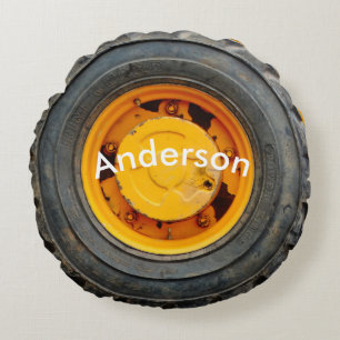 Gelb-orange-Antikwagenreifen Rundes Kissen