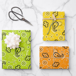 Gelb-orange Bandana Classic Muster Fun Geschenkpapier Set