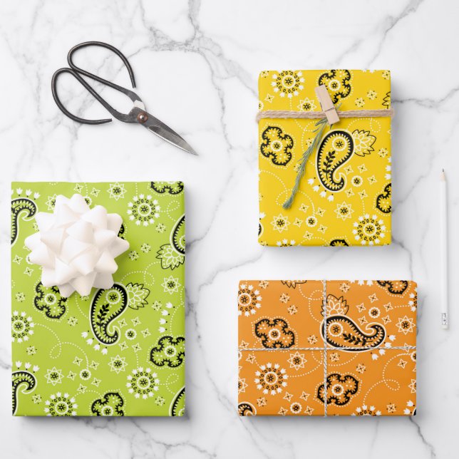 Gelb-orange Bandana Classic Muster Fun Geschenkpapier Set (Vorderseite)