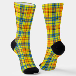 Gelb Orange Blau Kariert Tartan Design Socken