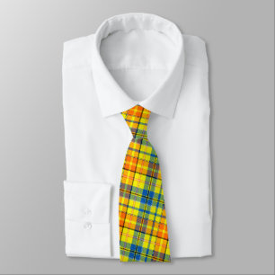 Gelb Orange Blau Kariertes Tartan-Design Krawatte