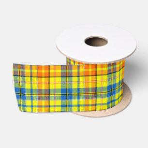 Gelb Orange Blau Kariertes Tartan Design  Satinband