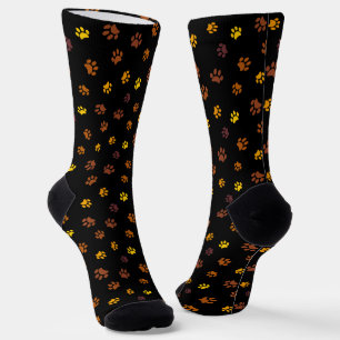 Gelb-orange-braune Paw Prints Muster Schwarz Socken