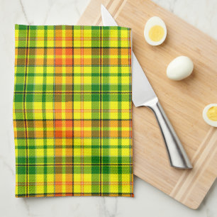 Gelb Orange Grün Kariertes Tartan Design Geschirrtuch