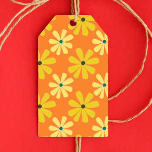 Gelb Orange Retro 70er Jahre Gänseblümchen Muster Geschenkanhänger