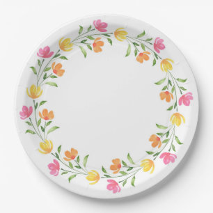 Gelb, orange, rosa Blumenkränz Pappteller