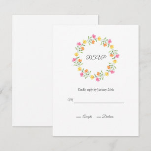 Gelb, orange, rosa Blumenkränz RSVP Karte