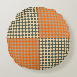 Gelb Orange Taupe Karo Diamantmuster Rundes Kissen