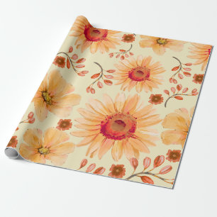 Gelb Orange Terrakotta Aquarell Blumenmuster Geschenkpapier