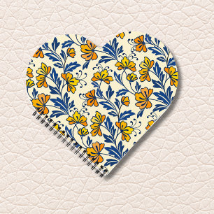Gelb Orange Vintage-Folk-Florales Blaues Blatt Notizbuch