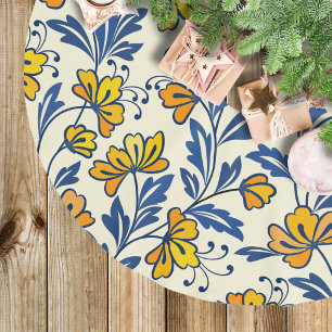 Gelb Orange Vintage-Volkstümliche Blumenmuster Bla Polyester Weihnachtsbaumdecke