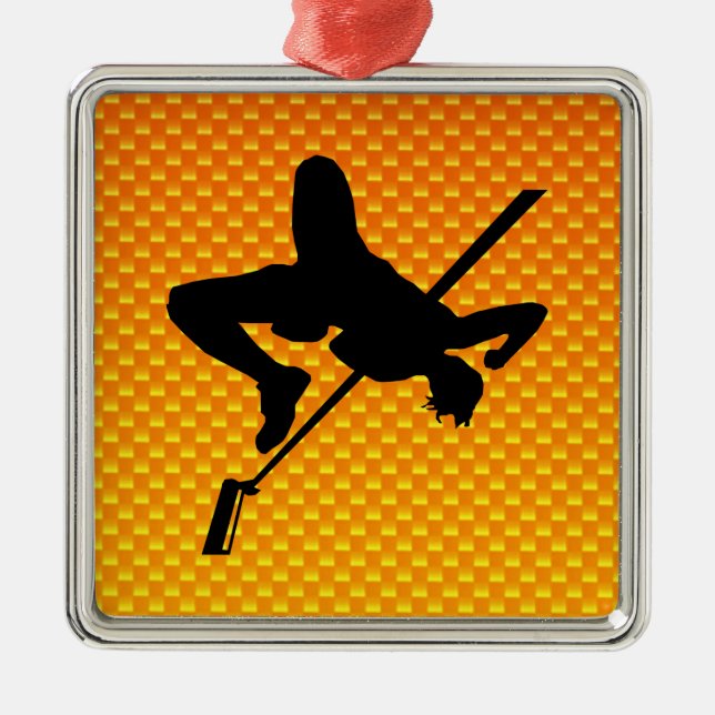 Gelb-orangeer Hochsprung Silbernes Ornament (Vorne)