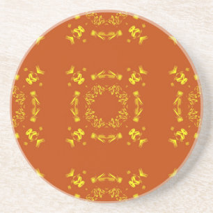 Gelb, orangefarbene, florale Damasken, Retromuster Untersetzer