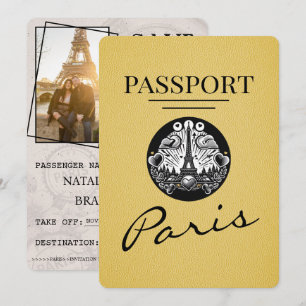 Gelb Paris Reisepass Save The Date
