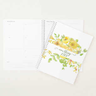 Gelb personalisierte Wasserfarbe floral, benutzerd Planer
