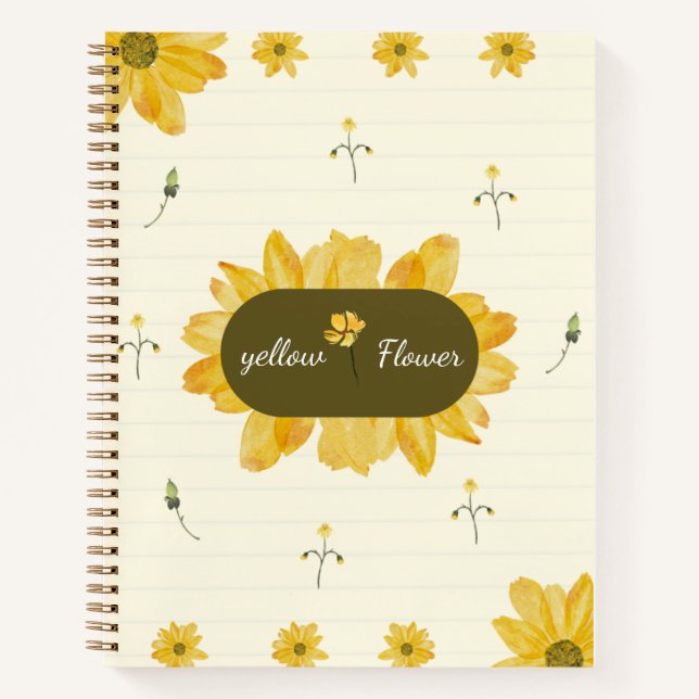 Gelb personalisiertes Blumen Notizbuch (Vorderseite)