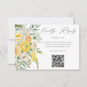 Gelb Pfirsich Salbei Grün Floral Hochzeitswebsite RSVP Karte