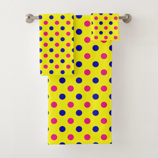 Gelb Pink Blau Punkte Muster Badhandtuch Set (Insitu)