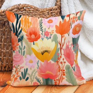 Gelb Pink Koralle Creme Blumenmuster Kissen