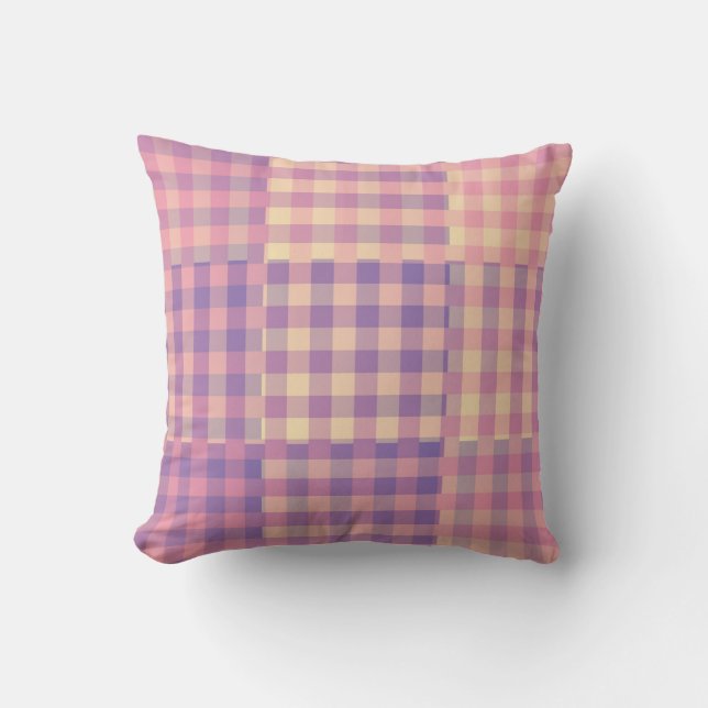 Gelb Pink Lila Karo Patchwork Muster Kissen (Vorderseite)