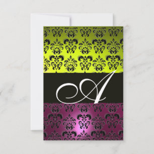 GELB PINK LILA SCHWARZ DAMAST MONOGRAMM Fuchsie Einladung