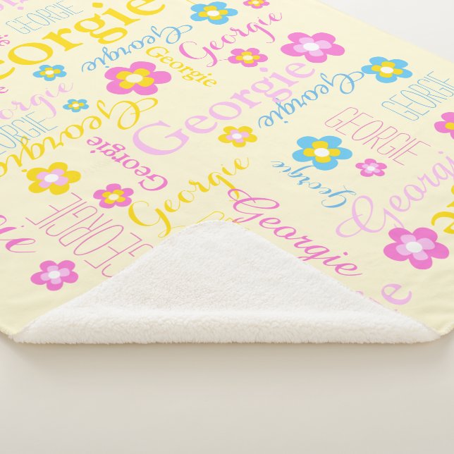 Gelb-pinkblaue Mädchen Name Georgie Blume Decke Sherpadecke (3/4)