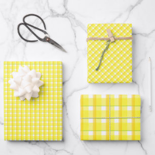Gelb Retro-Karomuster Geschenkpapier Set
