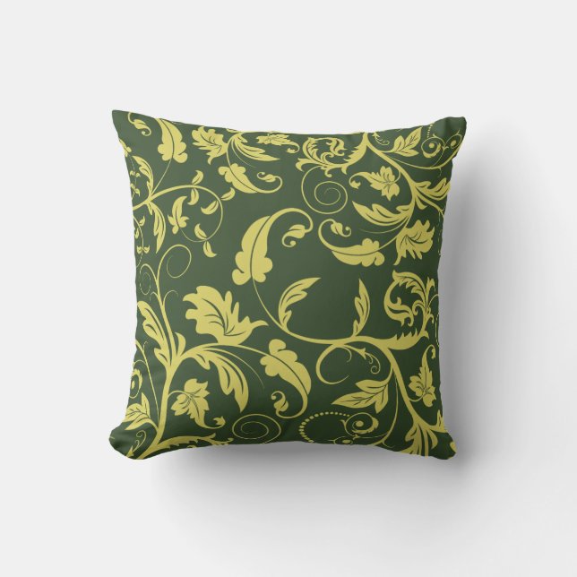 Gelb-Retro-Muster Leaf Swirl Kissen (Vorderseite)