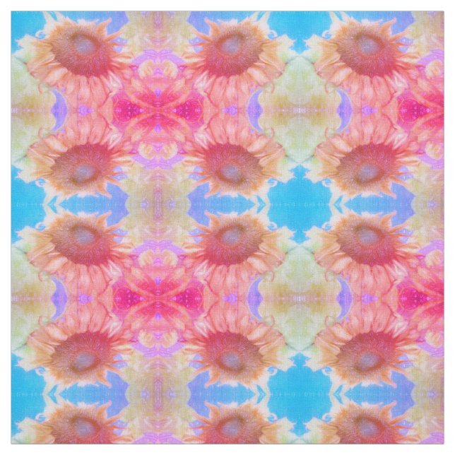 Gelb-rosa Blauer Boho Chic Blütenblume Stoff (Muster)