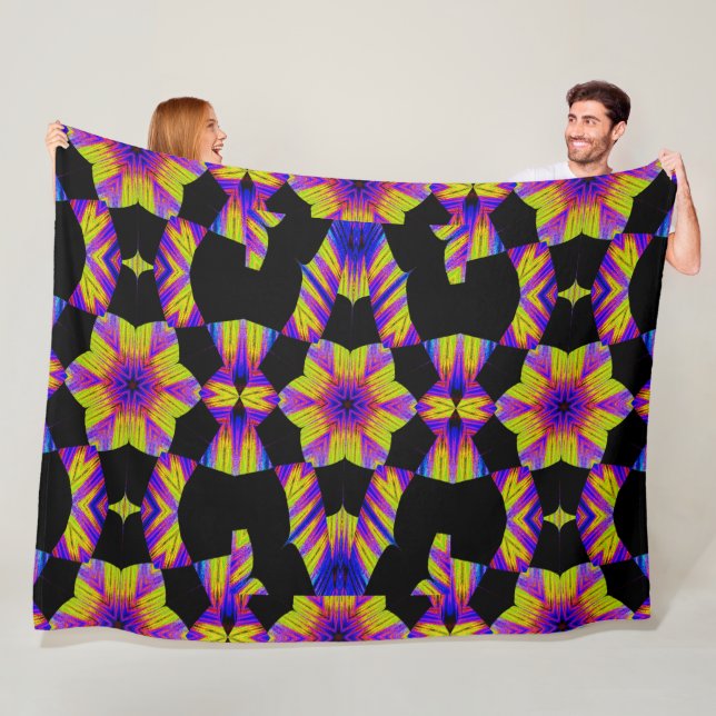 Gelb, rosa blauer Lotus in schwarzem Fleece Blanke (Beispiel)