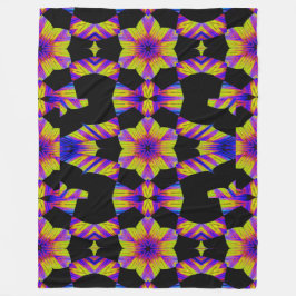 Gelb, rosa blauer Lotus in schwarzem Fleece Blanke