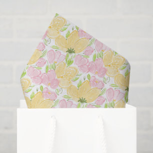 Gelb-Rosa-Blumen-Dekupierpapier, Blumengarten Seidenpapier