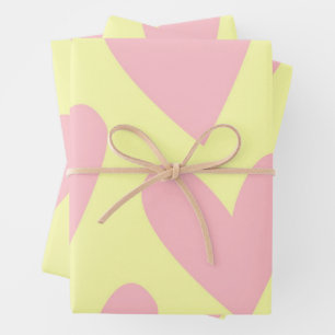 Gelb Rosa Cute Einfaches Herz Y2K-Muster Geschenkpapier Set
